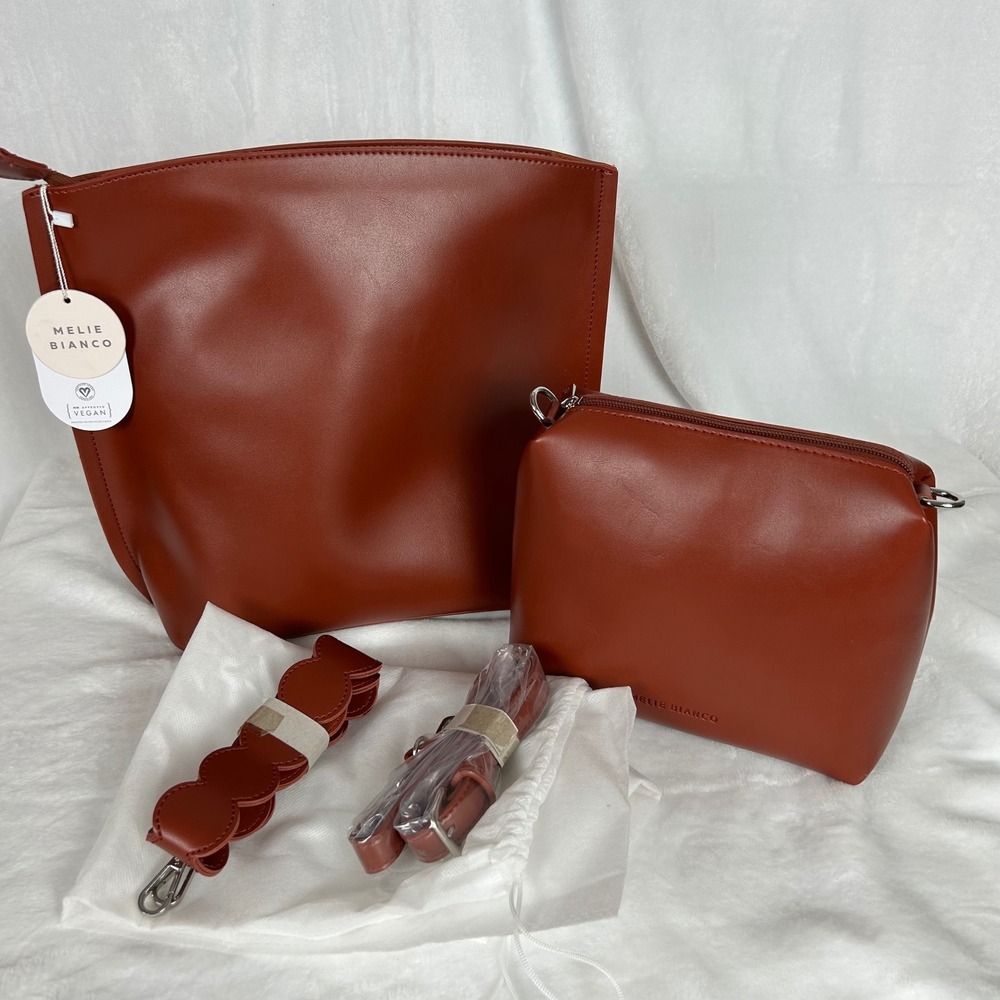 Melie Bianco Cecilia DL6259 Saddle Brown Vegan Leather Tote and Crossbody Set